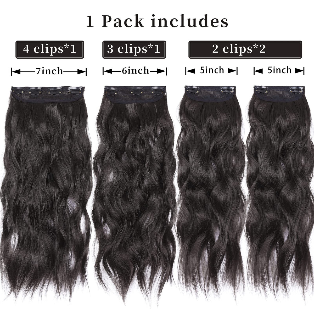 LEEONS Clip in Synthetic Hair Extensions 20 Inch Wavy packaging