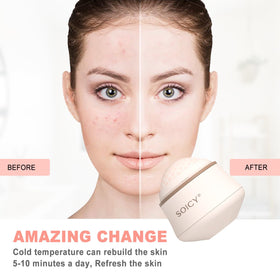 Leeshine Ice Roller Ball being used on a woman's face