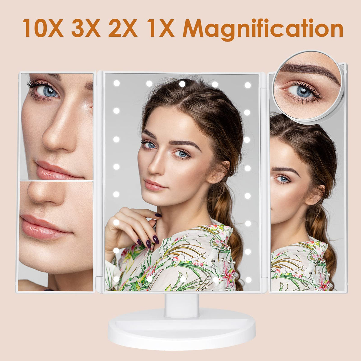LeeWent Makeup Mirror side view showcasing the adjustable brightness feature