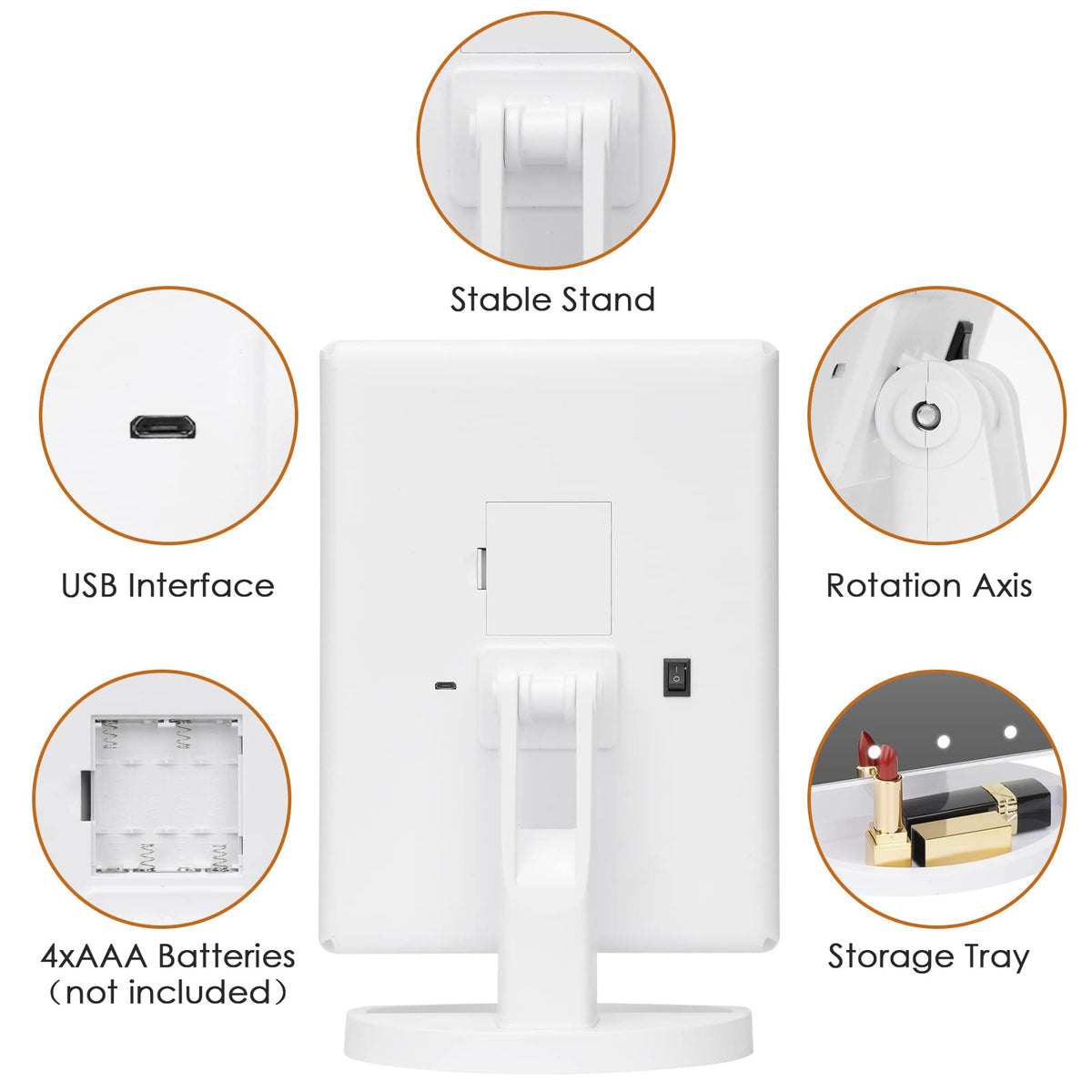 LeeWent Makeup Mirror with USB charging cable and battery compartment