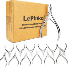 LePinko 12 Packs Cuticle Trimmer Kit front view with 12 clippers