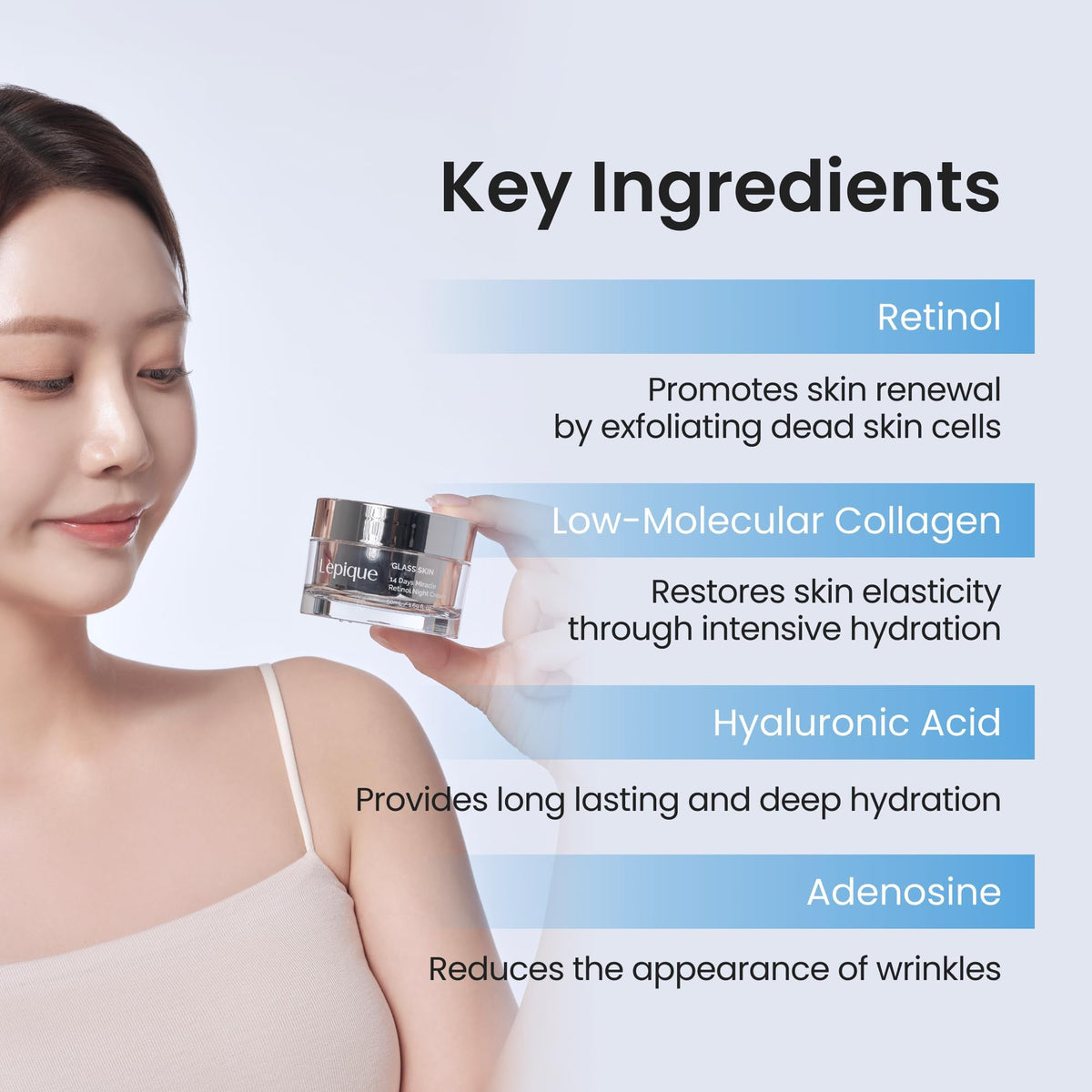 Lepique Retinol Night Cream open jar showing cream