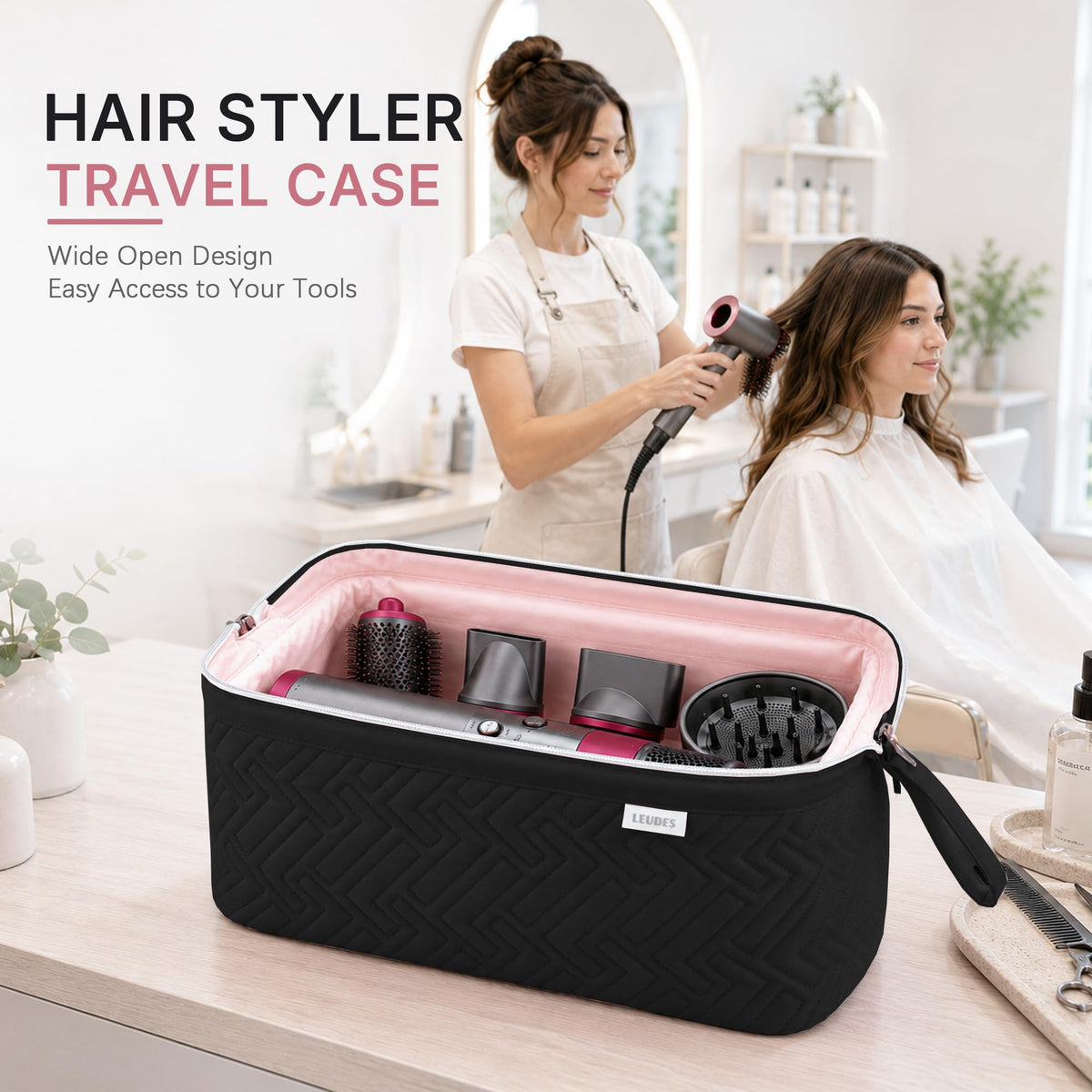 Leudes Hair Dryer Tools Travel Bag dimensions laid out