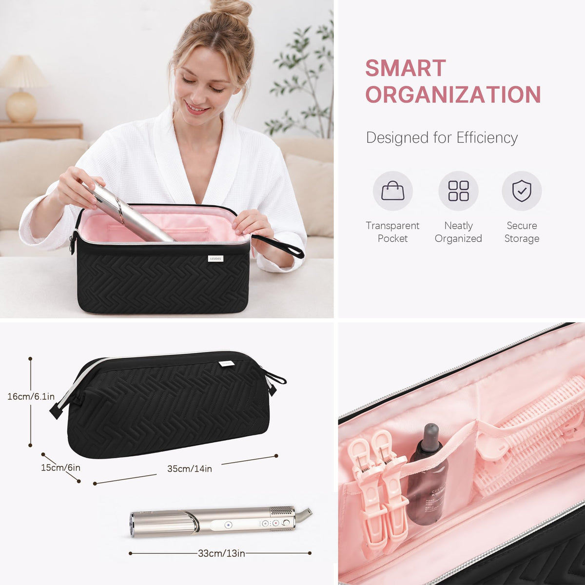 Leudes Hair Dryer Tools Travel Bag side view showing compatibility
