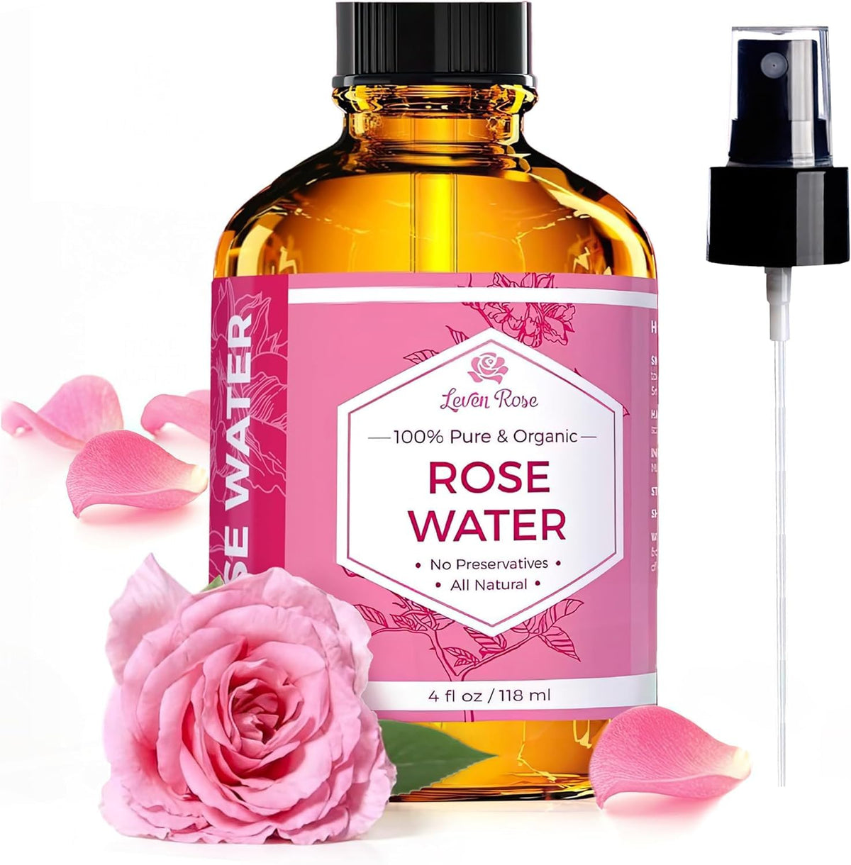 Leven Rose Pure Rose Water Spray 4 oz front view