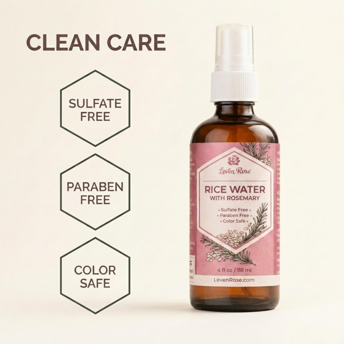 Leven Rose Rice Water Hair Growth Spray bottle details