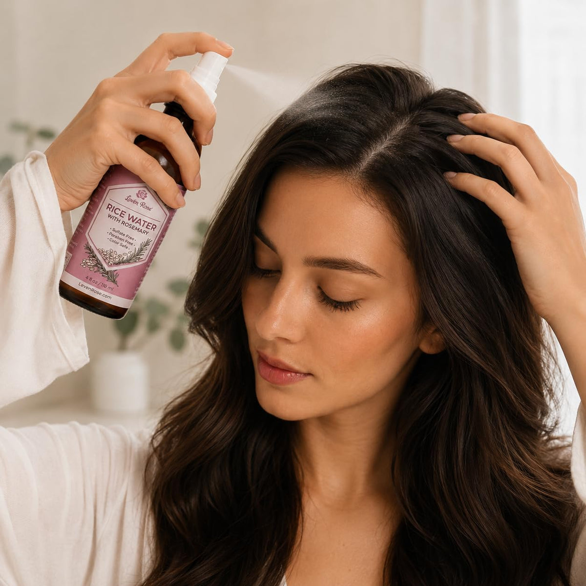 Leven Rose Rice Water Hair Growth Spray with rosemary and rice