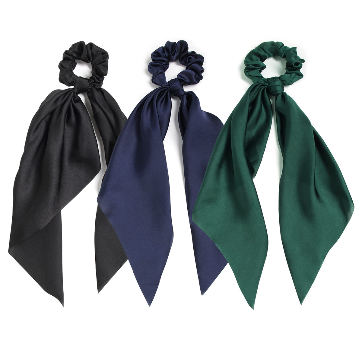 LFOUVRE 3PCS Hair Scarf Scrunchies in navy, black, and green