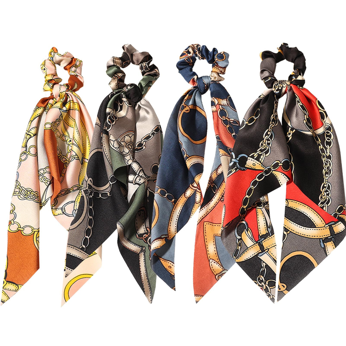 LFOUVRE 4pcs Chain Satin Hair Accessories set with various styles