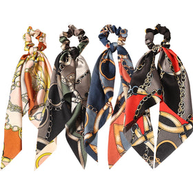 LFOUVRE 4pcs Chain Satin Hair Accessories set with various styles