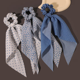 LFOUVRE blue dots hair scarf scrunchy displayed on a white background