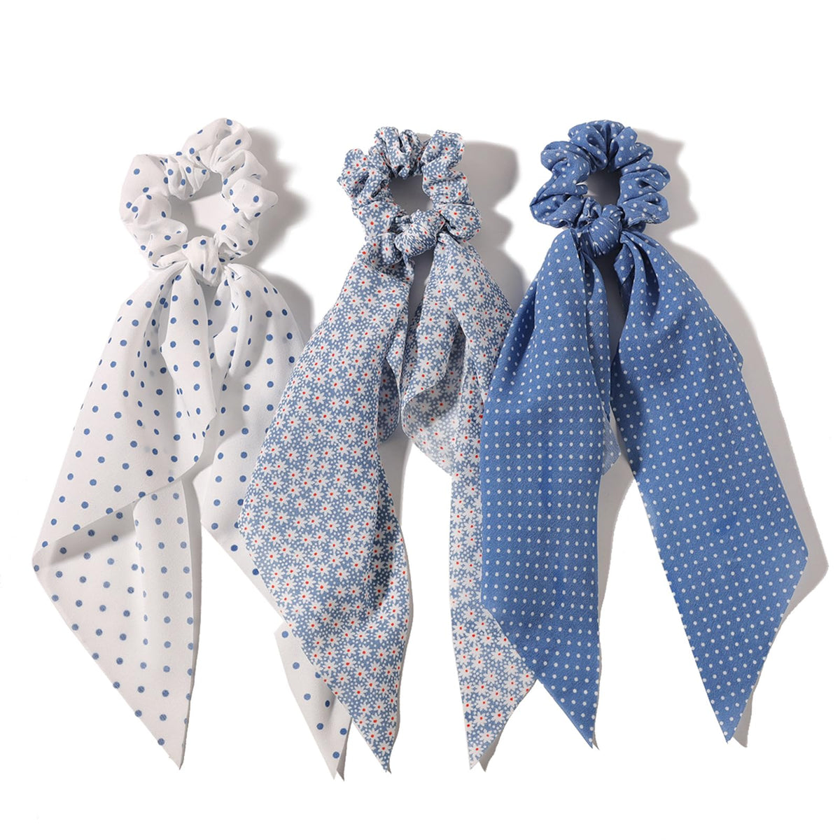 LFOUVRE Bow Hair Ties and Scarf Scrunchies set with floral and polka dot designs