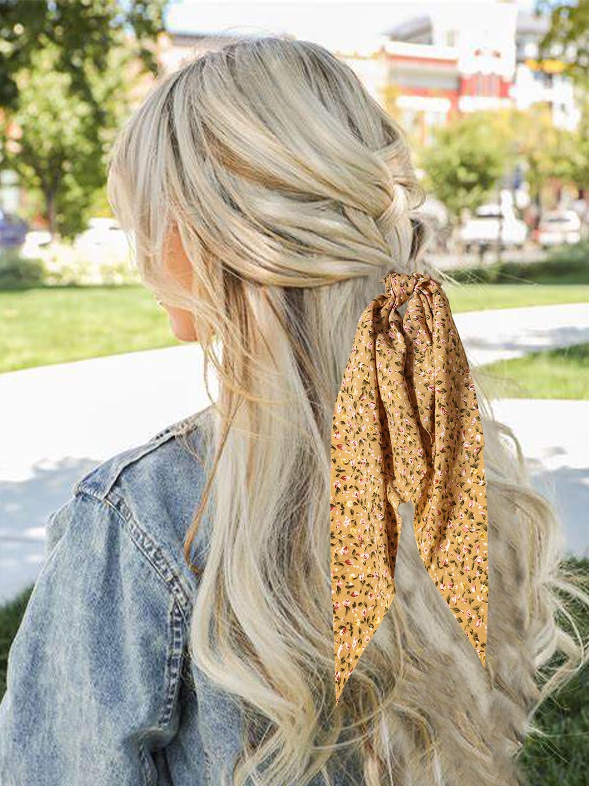 LFOUVRE hair ribbon scrunchies with retro rose pattern