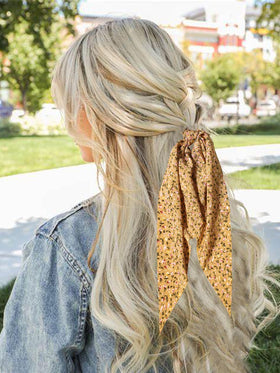 LFOUVRE hair ribbon scrunchies with retro rose pattern