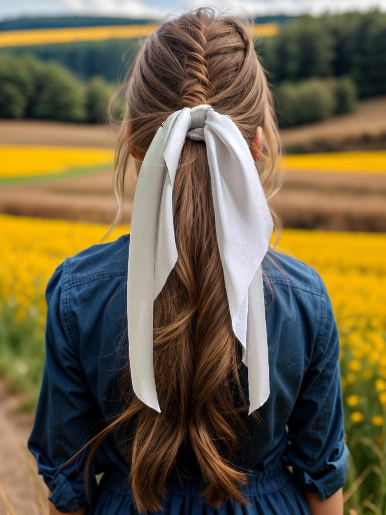 LFOUVRE Hair Scarf Scrunchies showing knotted design and ribbon