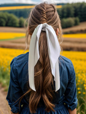 LFOUVRE Hair Scarf Scrunchies showing knotted design and ribbon