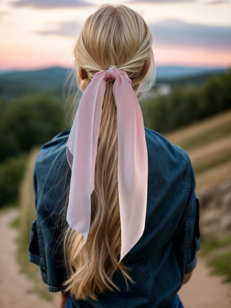 LFOUVRE Hair Scarf Scrunchies styled in a ponytail