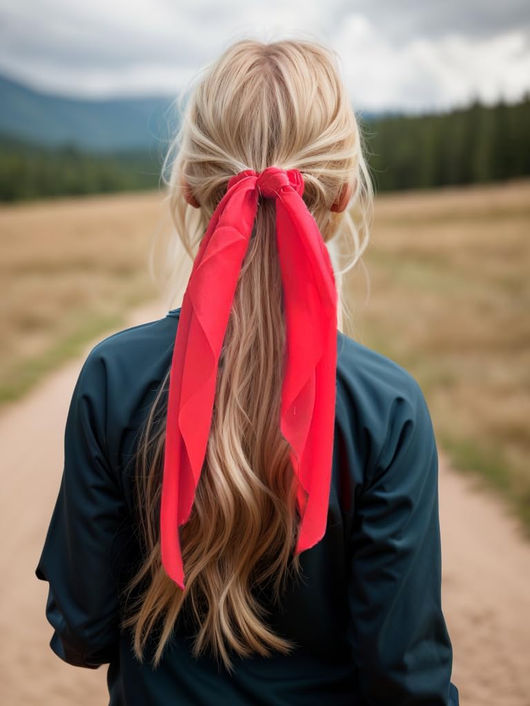 LFOUVRE hair scrunchies in red with bow