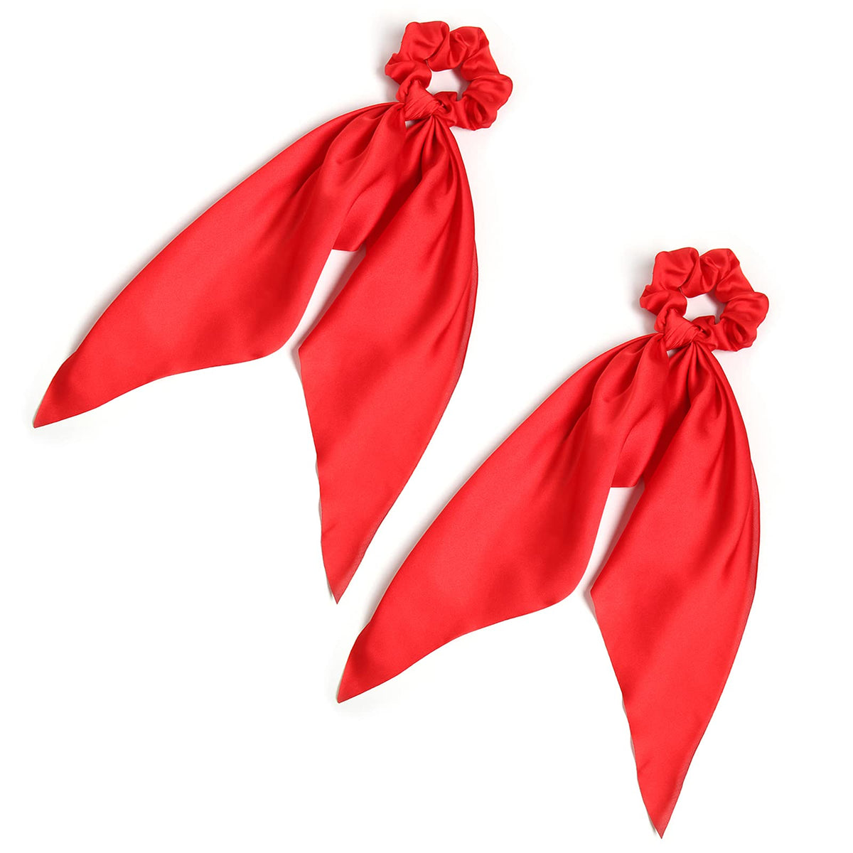 LFOUVRE Knotted Bow Hair Scrunchies red front view