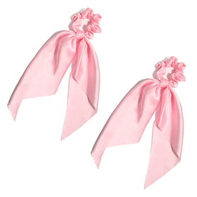LFOUVRE pack of 2 knotted bow hair scrunchies in light pink