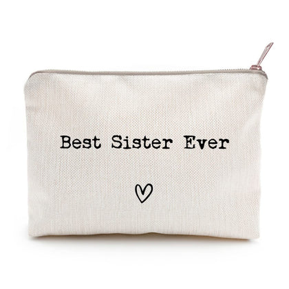 LICOBG Best Sister Ever Makeup Case front view with golden zipper