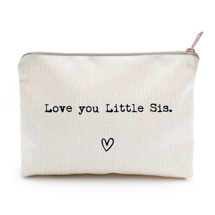 LICOBG Love You Little Sis Makeup Case front view with golden zipper