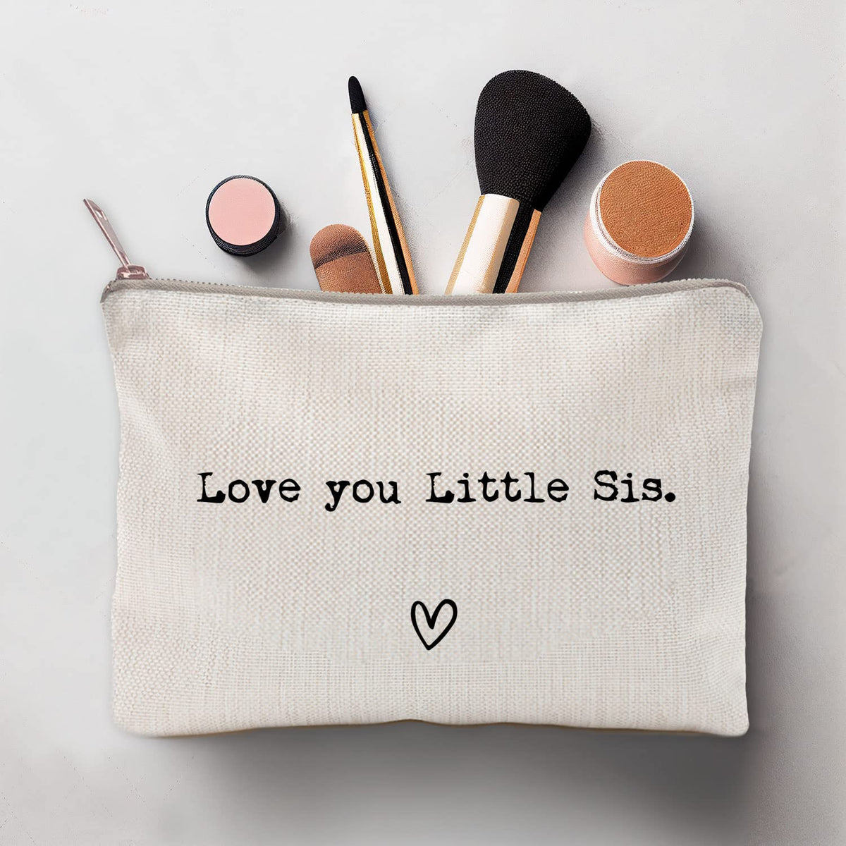 LICOBG Love You Little Sis Makeup Case on a vanity table