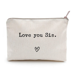 LICOBG Love You Sister Makeup Case front view with golden brass zipper