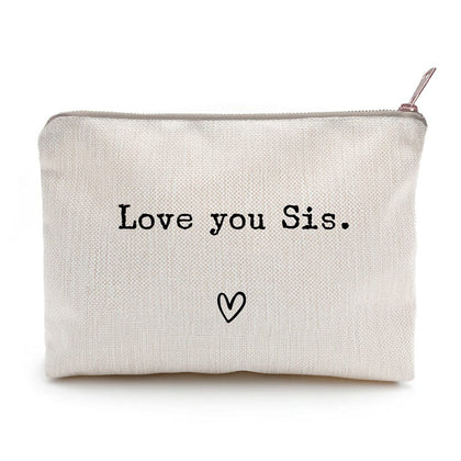 LICOBG Love You Sister Makeup Case front view with golden brass zipper