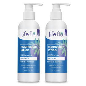 LIFE-FLO Magnesium Lotion 2-Pack front view, unscented 8oz bottles