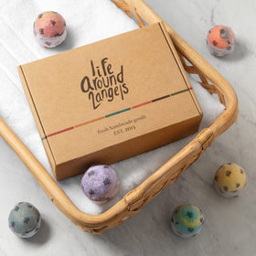 Lifearound2angels bath bombs with packaging details