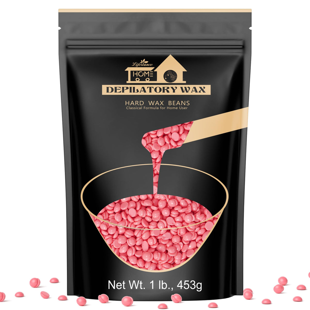 Lifestance Hard Wax Beans Hair Removal Kit 1lb pink wax front view