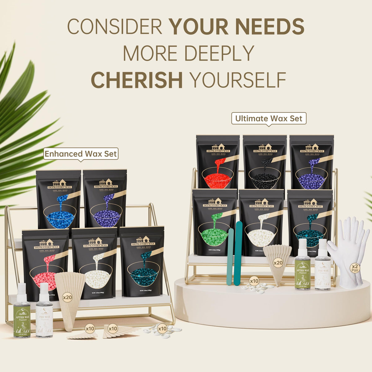 Lifestance wax beads set displayed with application tools