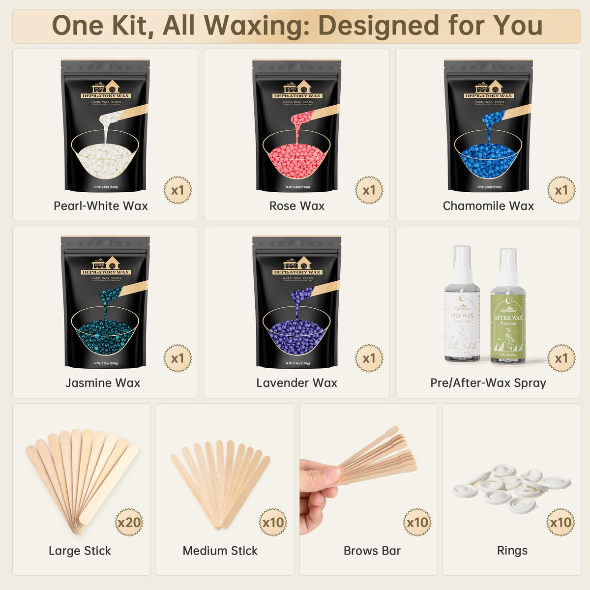 Lifestance wax beads set displayed with large and medium sticks