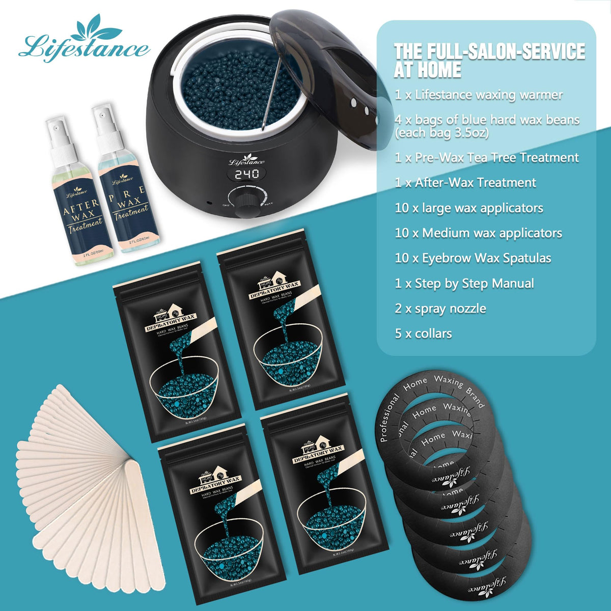 Lifestance waxing kit components including brow sticks and oils