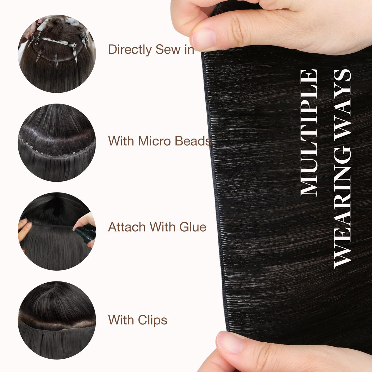 Lifestyle image of a model wearing GOO GOO Genius Weft Hair Extensions