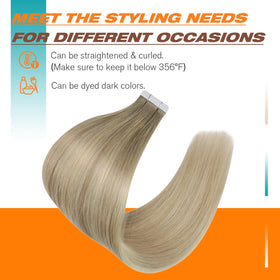Lifestyle image of a woman wearing Sunny Hair Blonde Tape in Hair Extensions