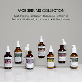 Lifestyle image of Advanced Clinicals serums on a bathroom counter