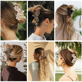 Lifestyle image of ANBALA flower hair clips in use at the beach