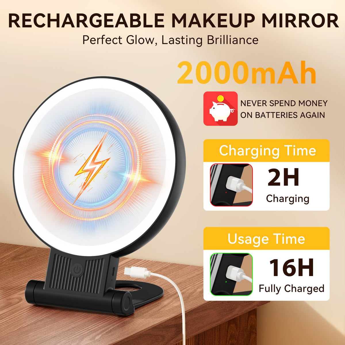 Lifestyle image of Auxmir mirror on a vanity table