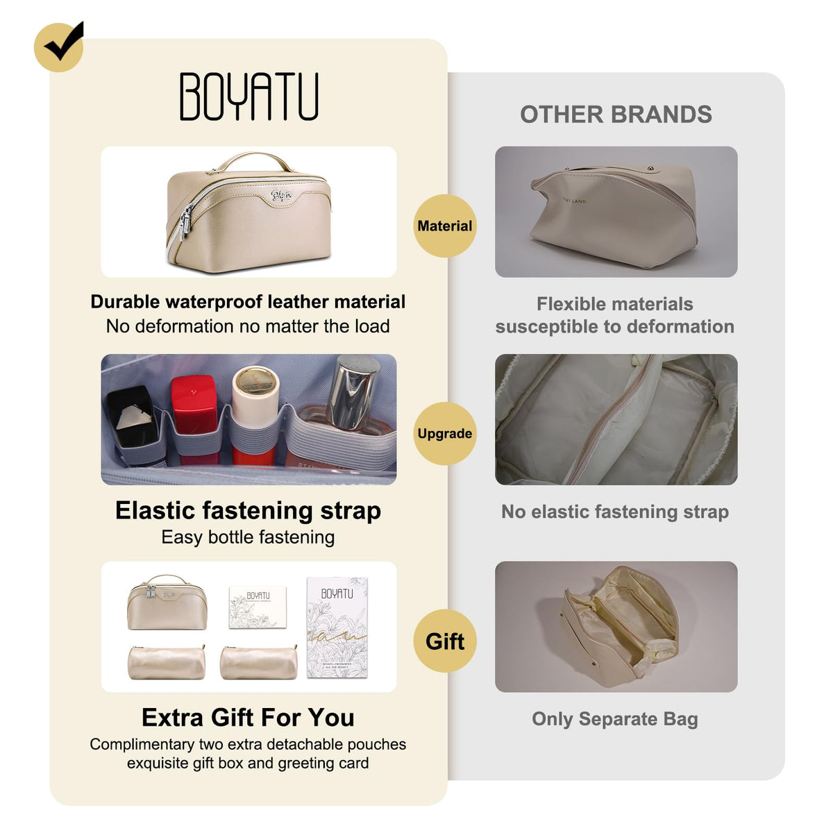 Lifestyle image of BOYATU travel makeup bag on a bathroom counter