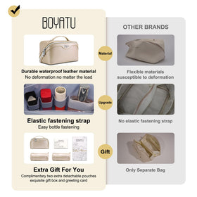 Lifestyle image of BOYATU travel makeup bag on a bathroom counter