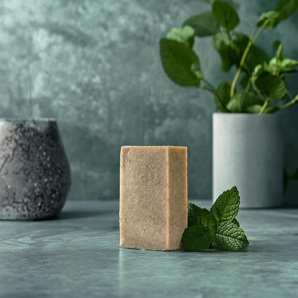 Lifestyle image of Crate 61 Organics Eucamint Soap in bathroom
