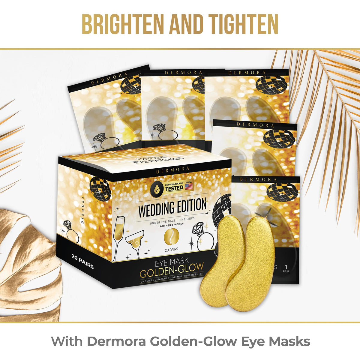 Lifestyle image of DERMORA Golden Glow Under Eye Patches on a bathroom counter