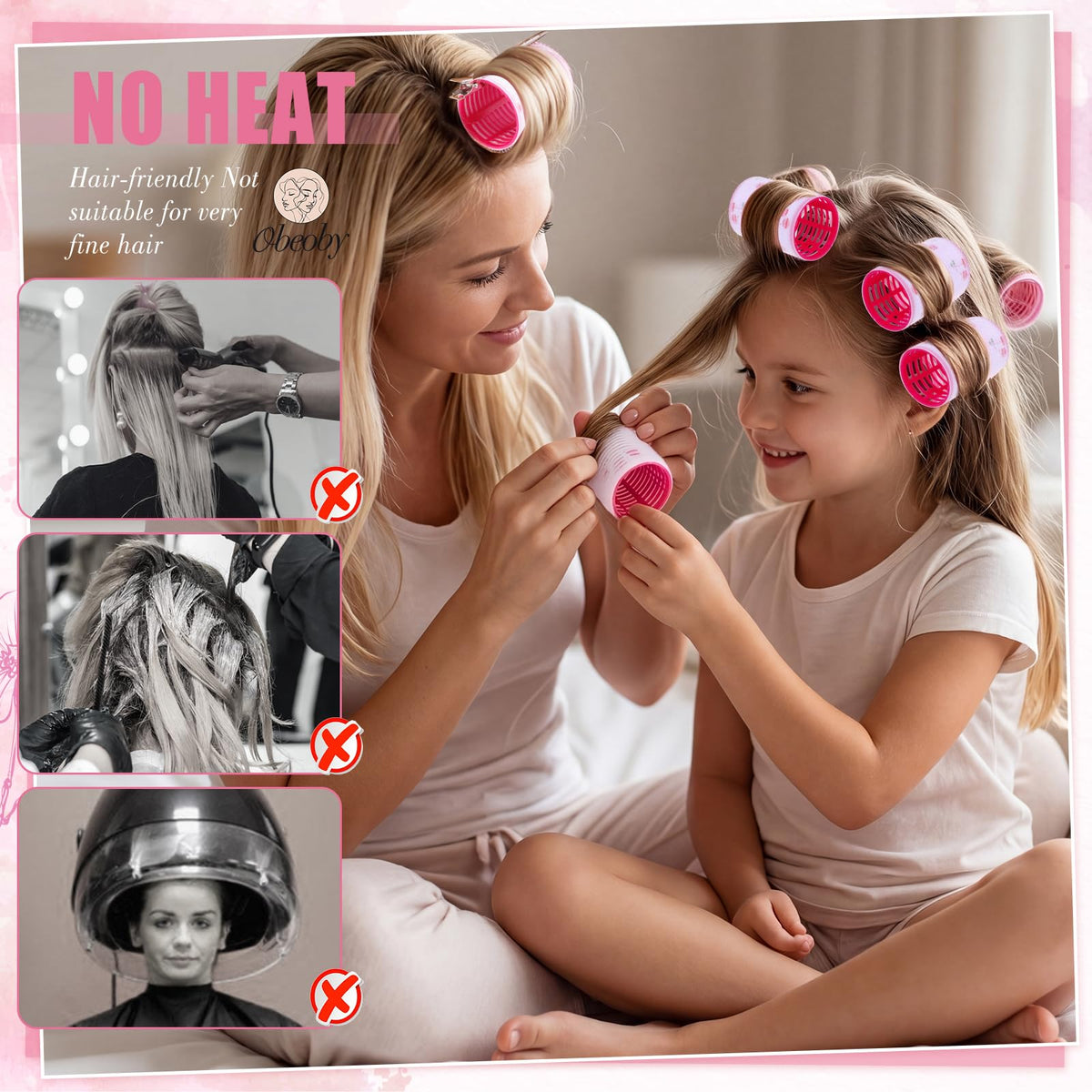 Lifestyle image of hair rollers being used