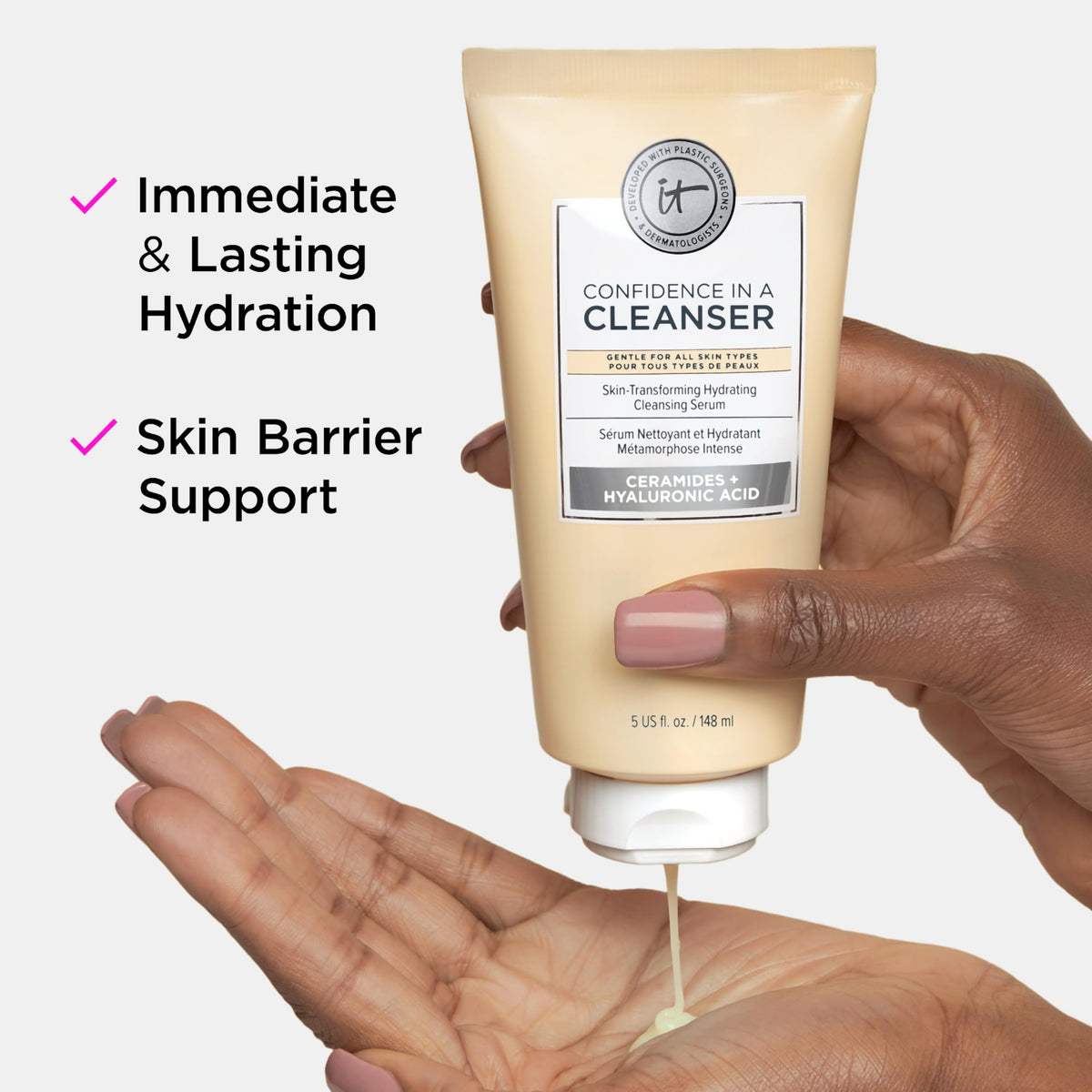 Lifestyle image of IT Cosmetics Confidence in a Cleanser on bathroom counter