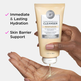 Lifestyle image of IT Cosmetics Confidence in a Cleanser on bathroom counter
