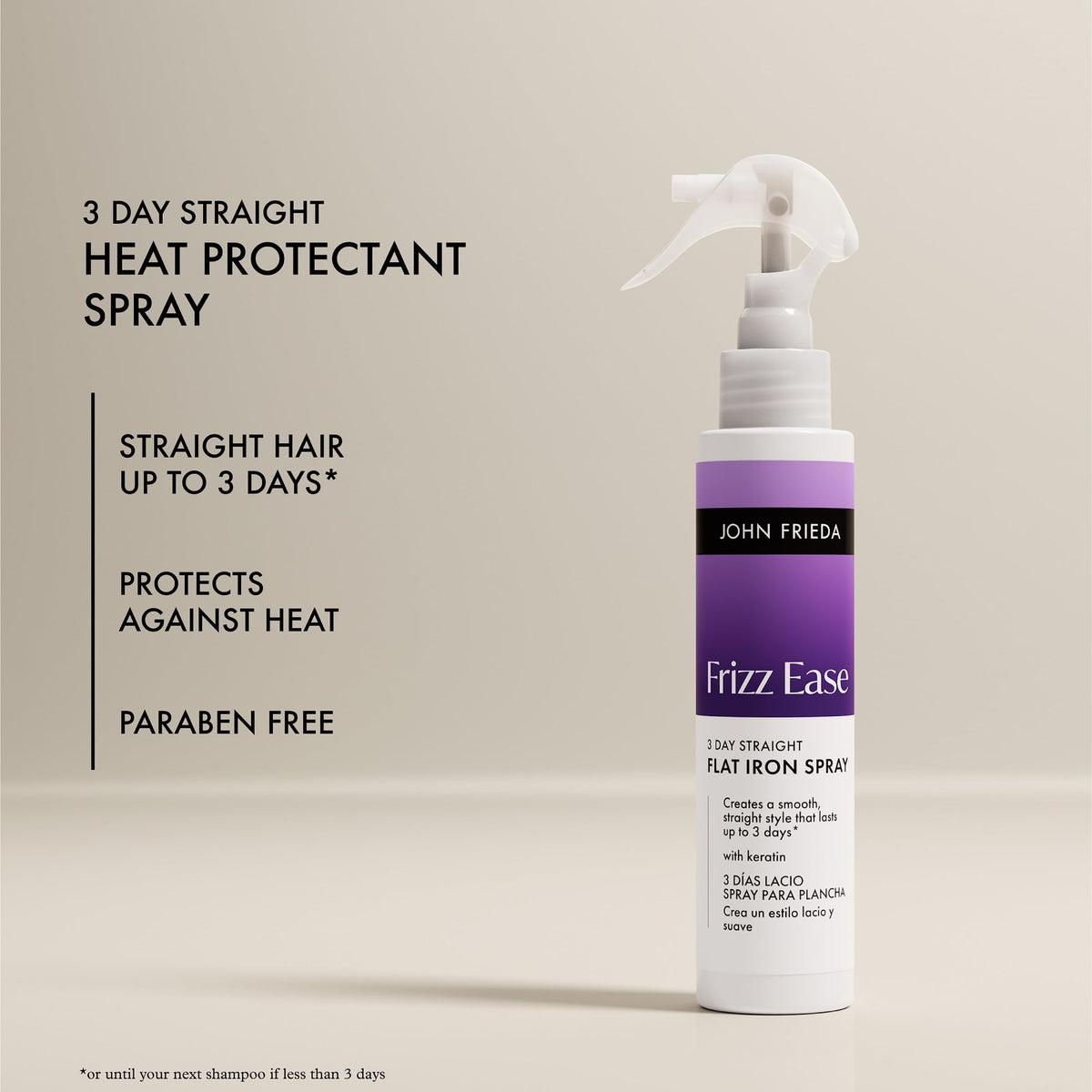 Lifestyle image of John Frieda Frizz Ease Flat Iron Spray in a bathroom setting