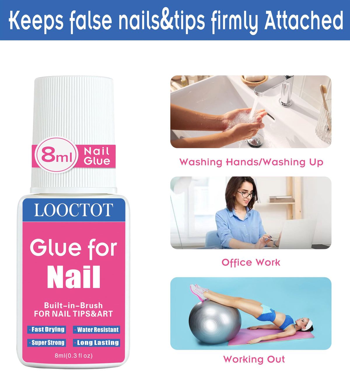Lifestyle image of LOOCTOT Super Strong Nail Glue in nail art setup