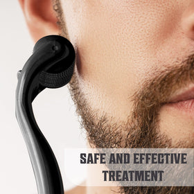 Lifestyle image of man using Viking Revolution Beard Growth Kit